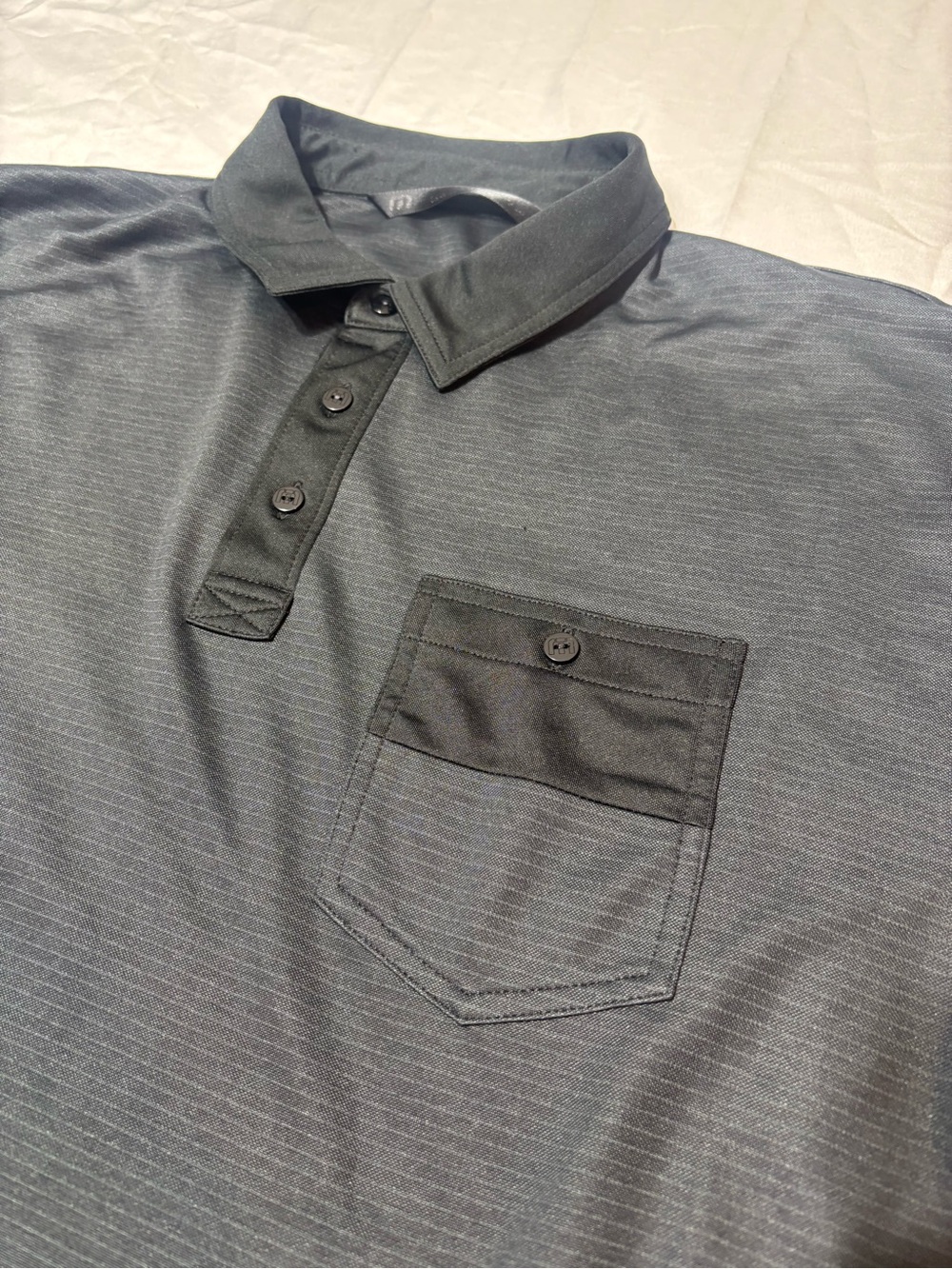 Travis Mathew Charcoal Gray Black Striped Golf Polo w/ Pocket - Size XL